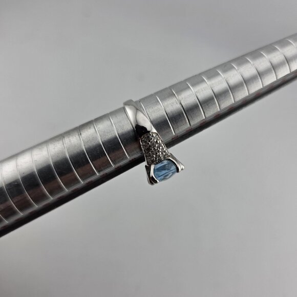 Fashion Ring Blue Stone Women Sterling Silver Plated Tone Proposal Size 6 - Picture 4 of 9